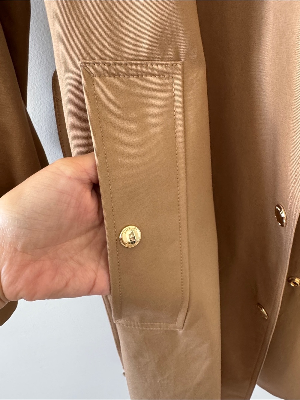 Burberry Sandridge Long Check Collar Gabardine Trench Coat Camel NWOT Size 2 - Picture 9 of 15